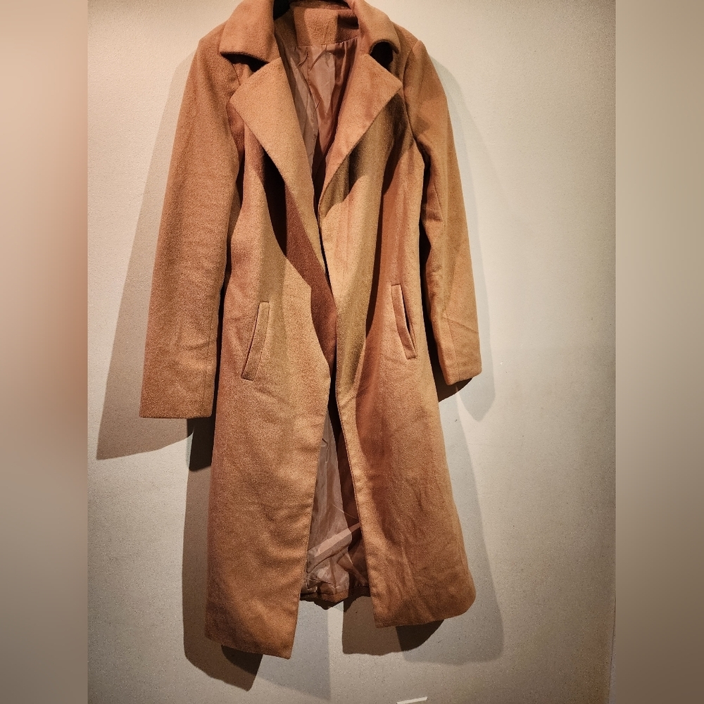 Women's Caramel Color Lightweight Long Coat - Picture 2 of 5